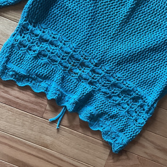 BDG Bulldog Urban Outfitters Blue Cropped Knit Tie-Front Sweater crochet XL - Picture 11 of 13